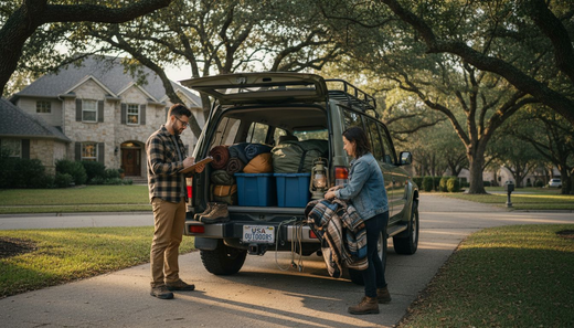 Loading camping gear into SUV for trip