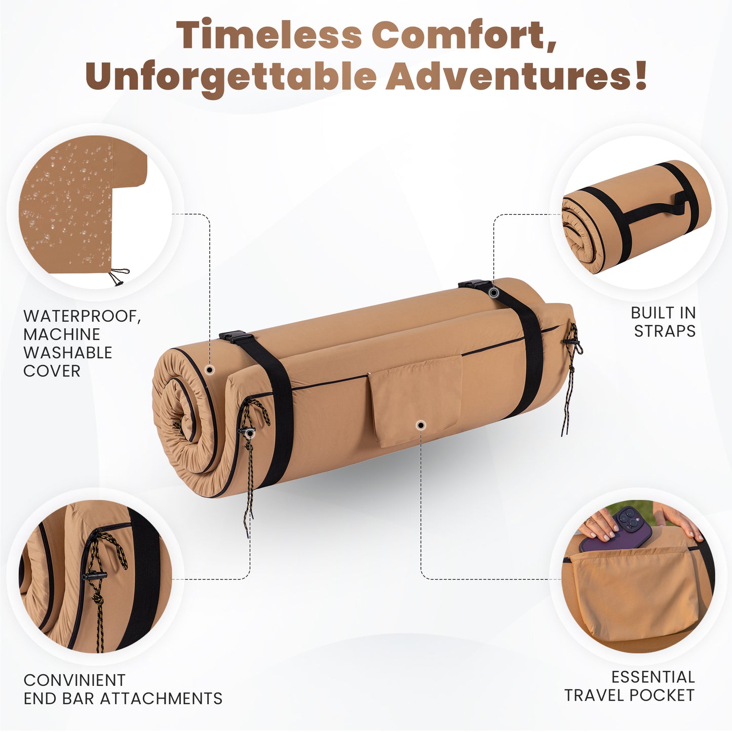 Cot Mattress Pad for Camping - Roll Up Mattress for Camp - Waterproof Roll Away Bed for Sleepover, Sleeping Mat, Cot Mattress Pad, Heavy Duty Travel Cot Pad Bed Roll