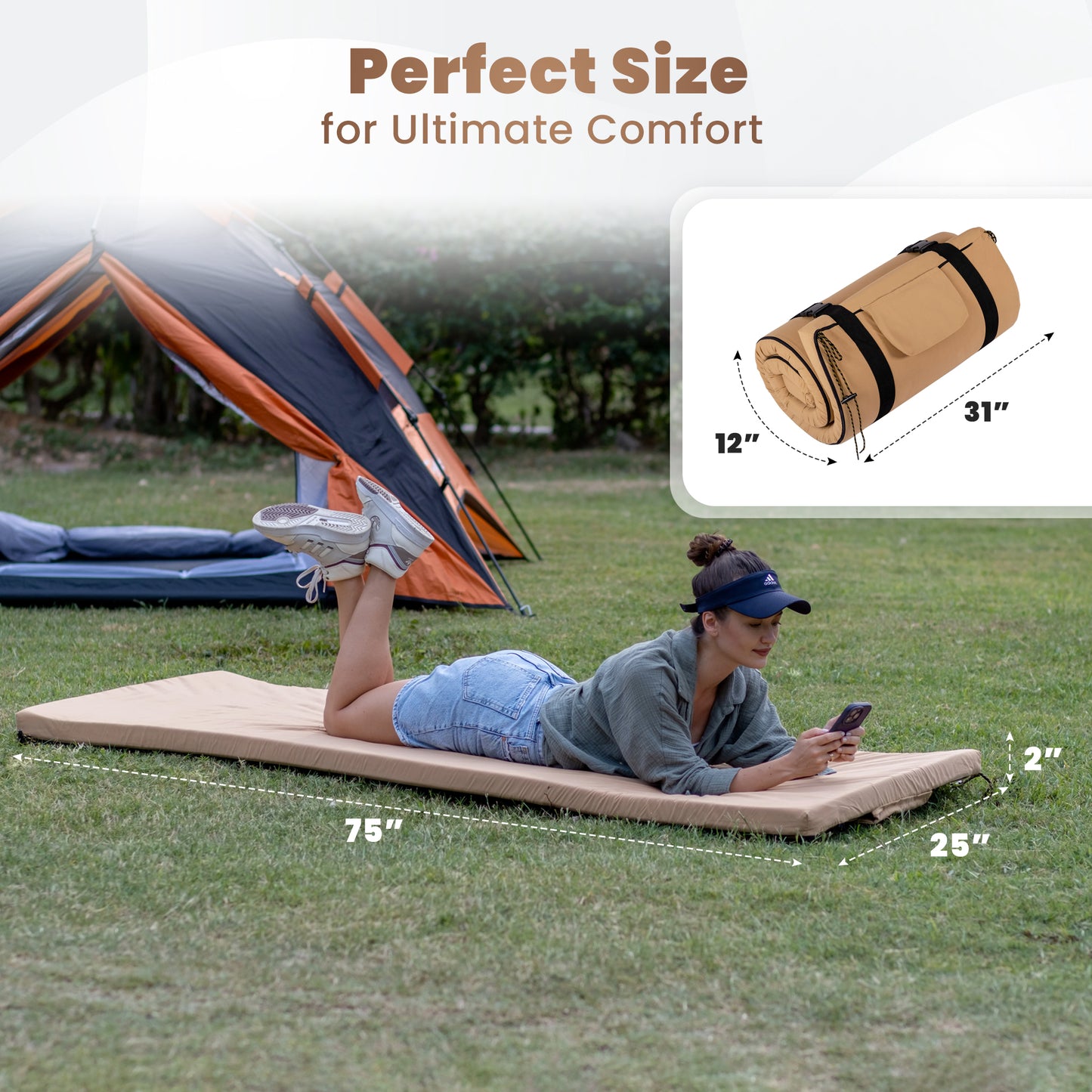 Cot Mattress Pad for Camping - Roll Up Mattress for Camp - Waterproof Roll Away Bed for Sleepover, Sleeping Mat, Cot Mattress Pad, Heavy Duty Travel Cot Pad Bed Roll