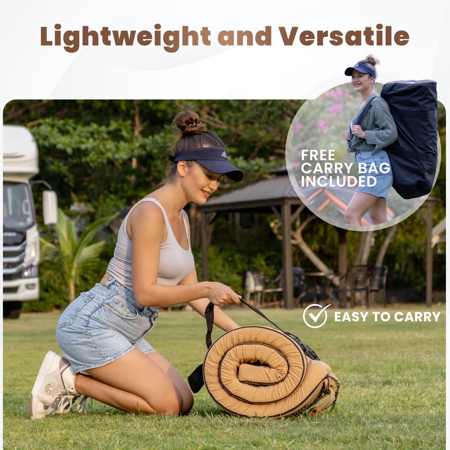 Cot Mattress Pad for Camping - Roll Up Mattress for Camp - Waterproof Roll Away Bed for Sleepover, Sleeping Mat, Cot Mattress Pad, Heavy Duty Travel Cot Pad Bed Roll
