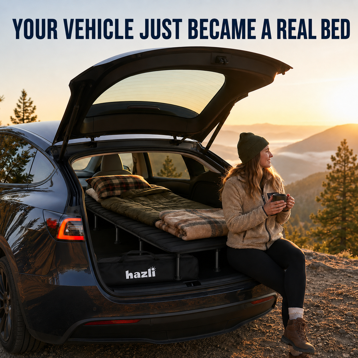 Portable Car Bed for SUV Camping - Padded Sleeping Platform, Retractable 52"–72" to Fit More Vehicles, Adjustable Legs - Hazli Collection