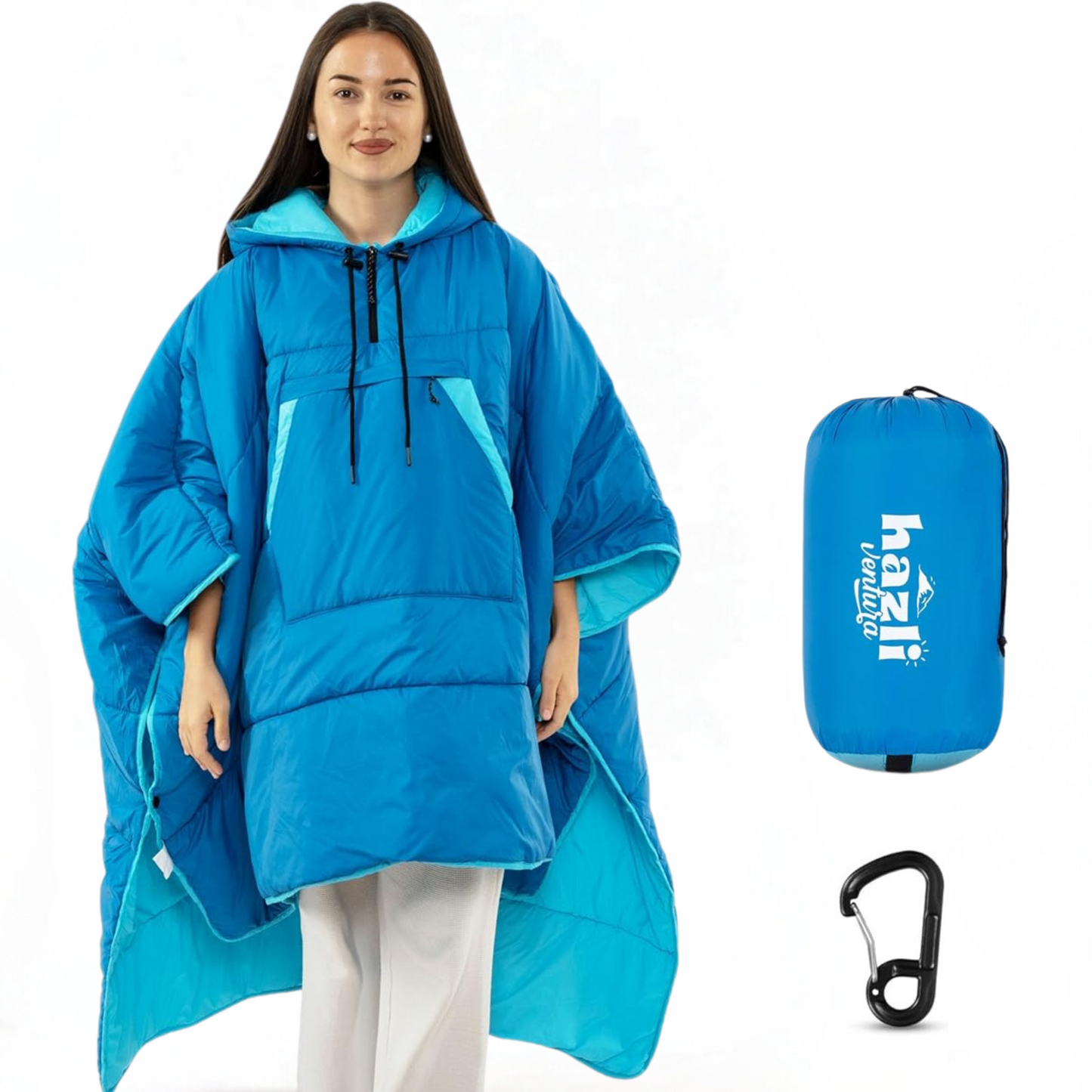 Comfortable Wearable Poncho Blanket - Camping Stadium Blanket Outdoor - Large Hooded Windproof Poncho for Men and Women - Hazli Collection