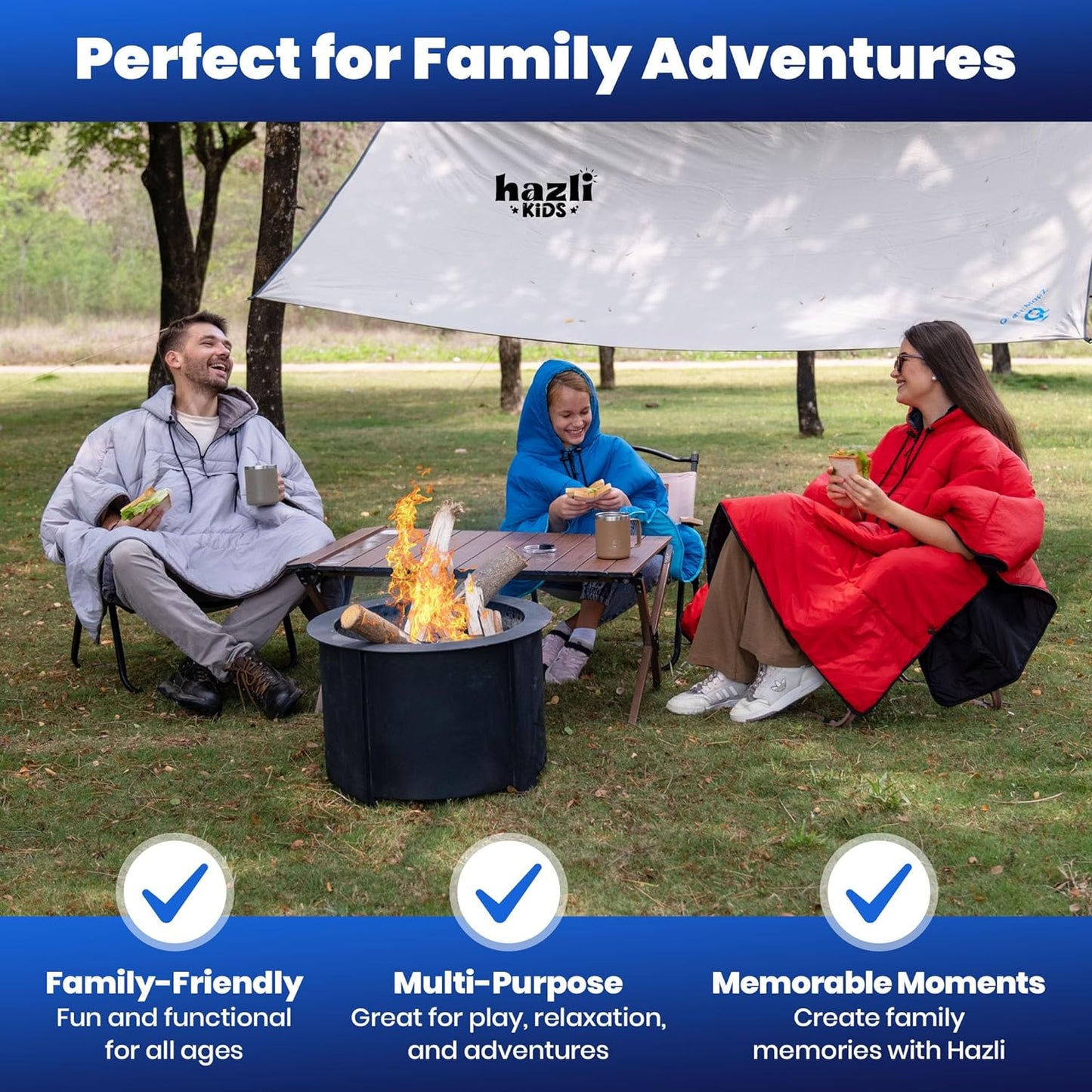 Comfortable Wearable Poncho Blanket - Camping Stadium Blanket Outdoor - Large Hooded Windproof Poncho for Men and Women - Hazli Collection