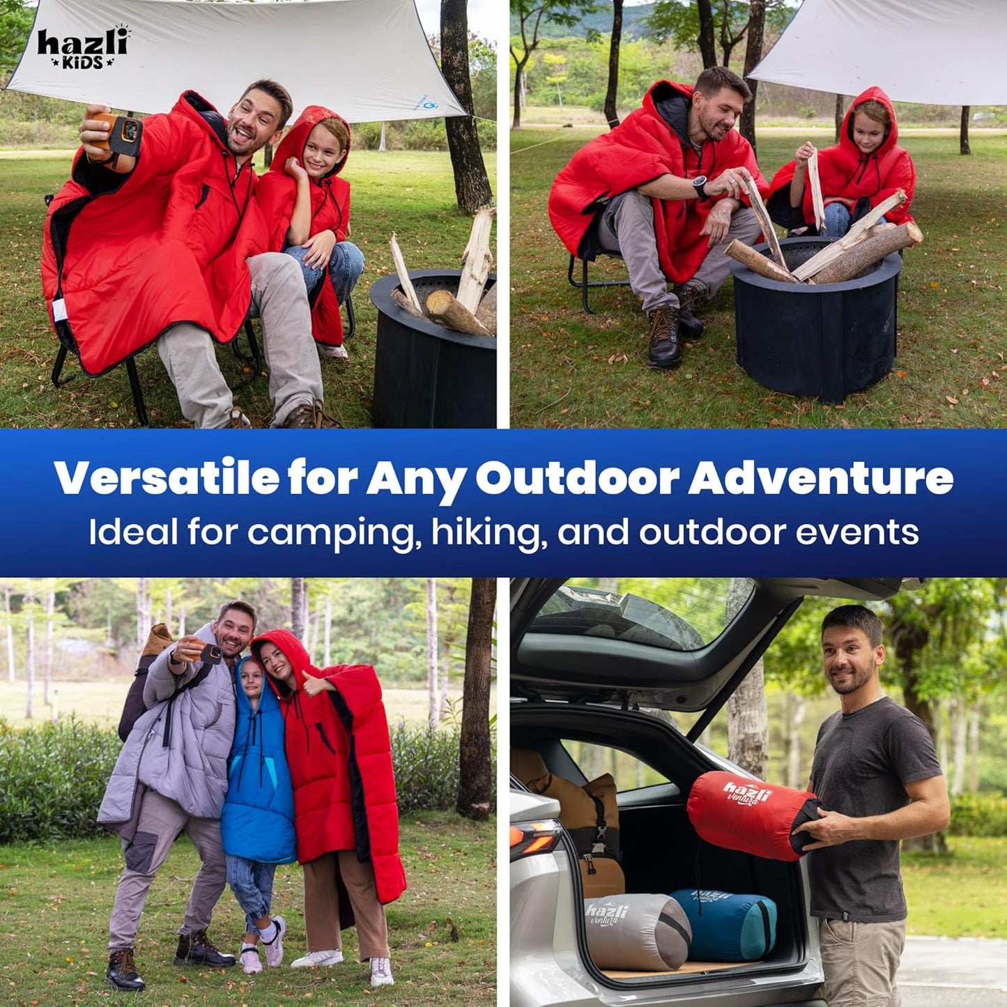 Comfortable Wearable Poncho Blanket - Camping Stadium Blanket Outdoor - Large Hooded Windproof Poncho for Men and Women - Hazli Collection