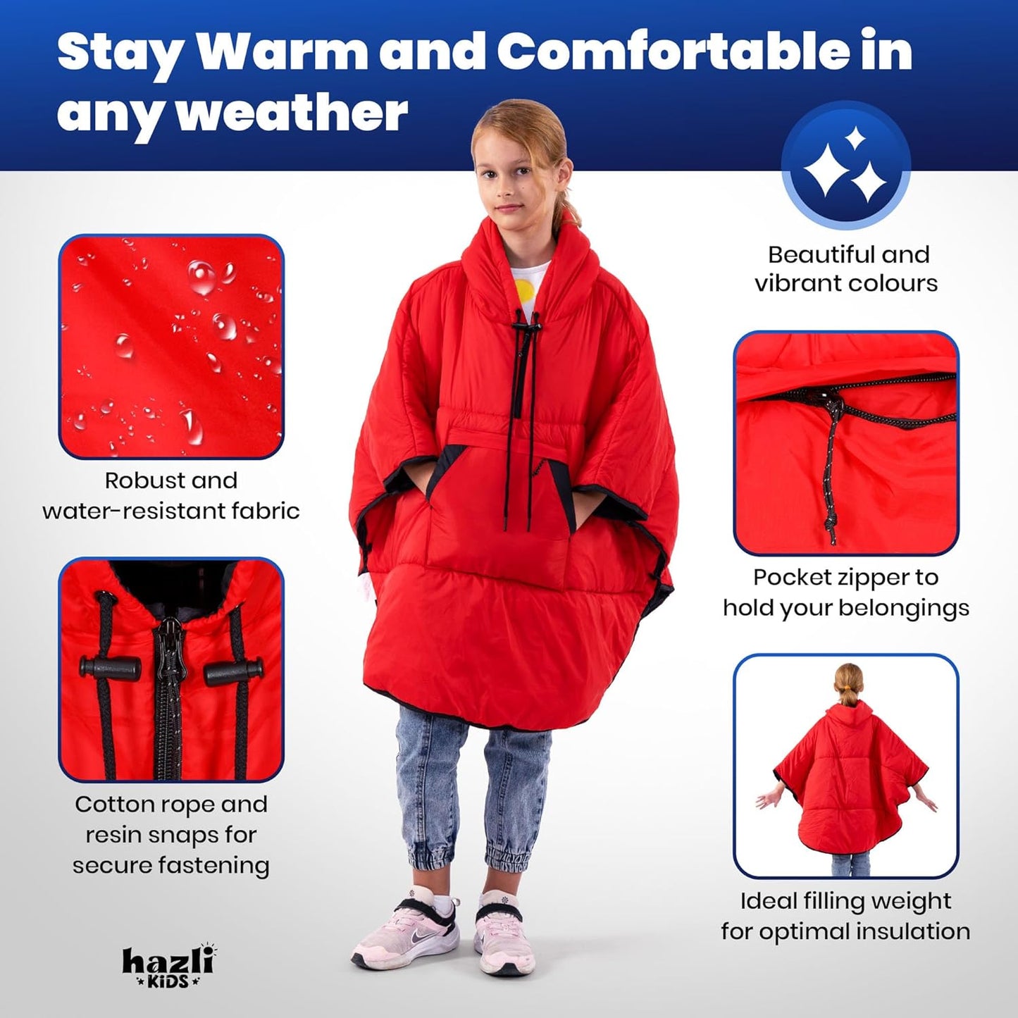 Comfortable Wearable Poncho Blanket - Camping Stadium Blanket Outdoor - Large Hooded Windproof Poncho for Men and Women - Hazli Collection