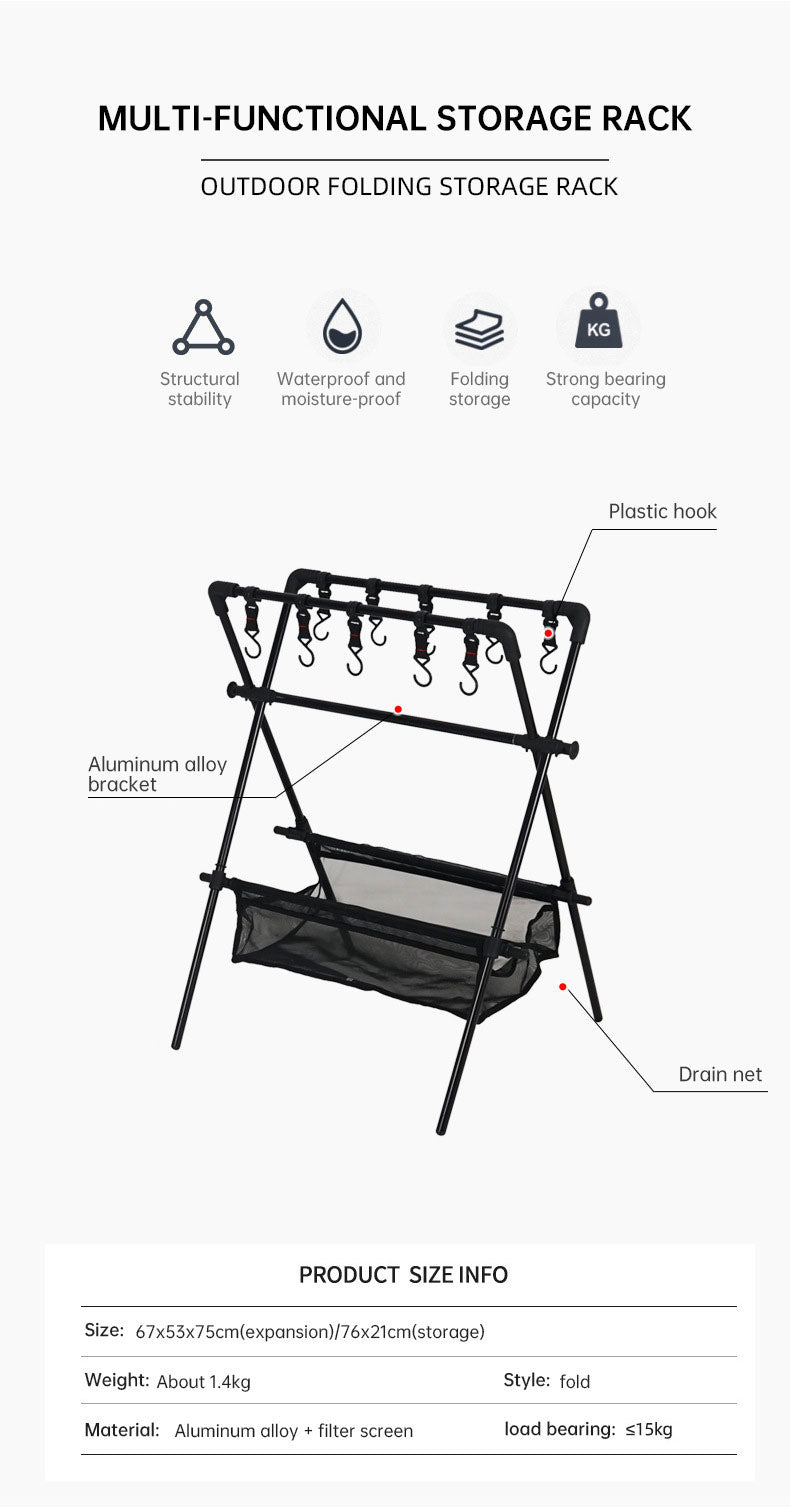 Outdoor Camping Folding Shelf & Drying Rack | Portable Car Camping Organizer - Hazli Collection