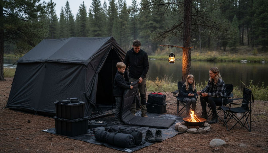 family camping setup