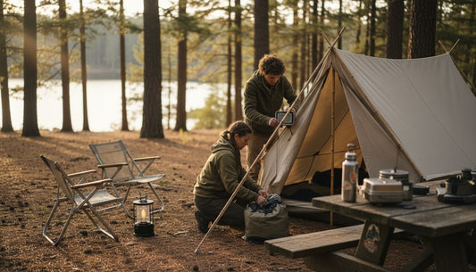 Campers using advanced eco-friendly camping gear