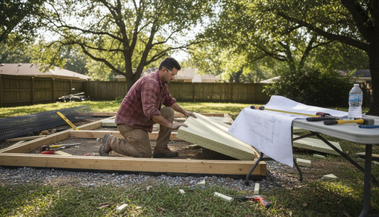 Worker assembling foam core panels outdoors