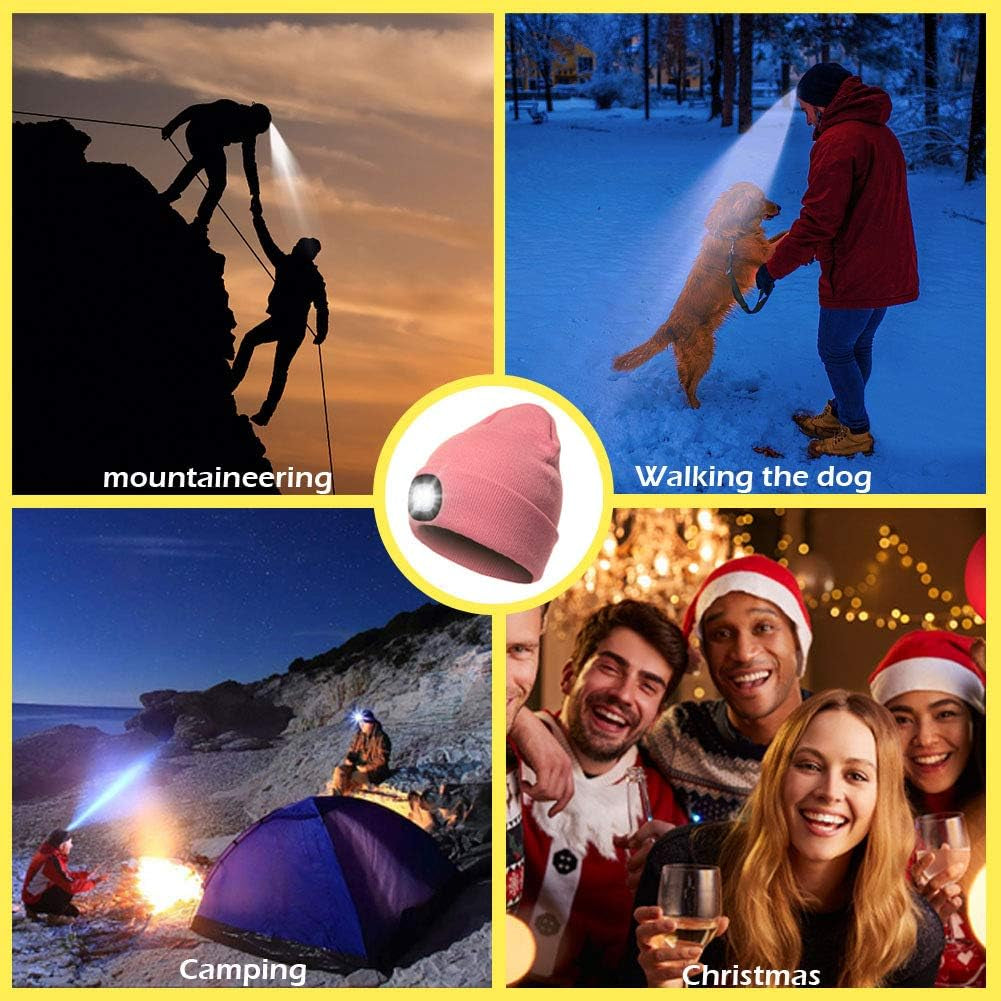 Unisex Hat with Light, USB Rechargeable LED Headlamp Beanie, Gifts for Dad Father Men Husband Warm Knitted Cap