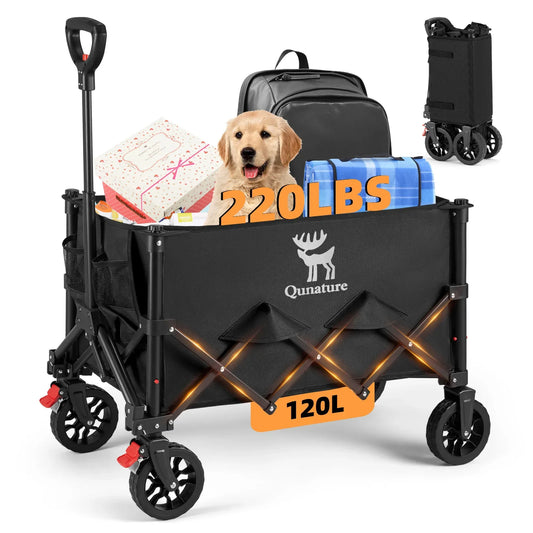 220lb Foldable Utility Wagon | 120L Capacity, 360° Swivel Wheels & Dual Brakes - Hazli Collection