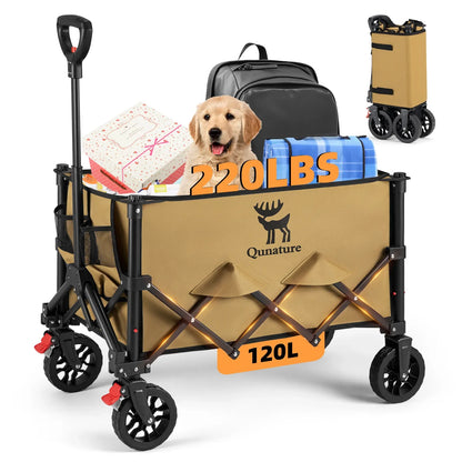 220lb Foldable Utility Wagon | 120L Capacity, 360° Swivel Wheels & Dual Brakes - Hazli Collection