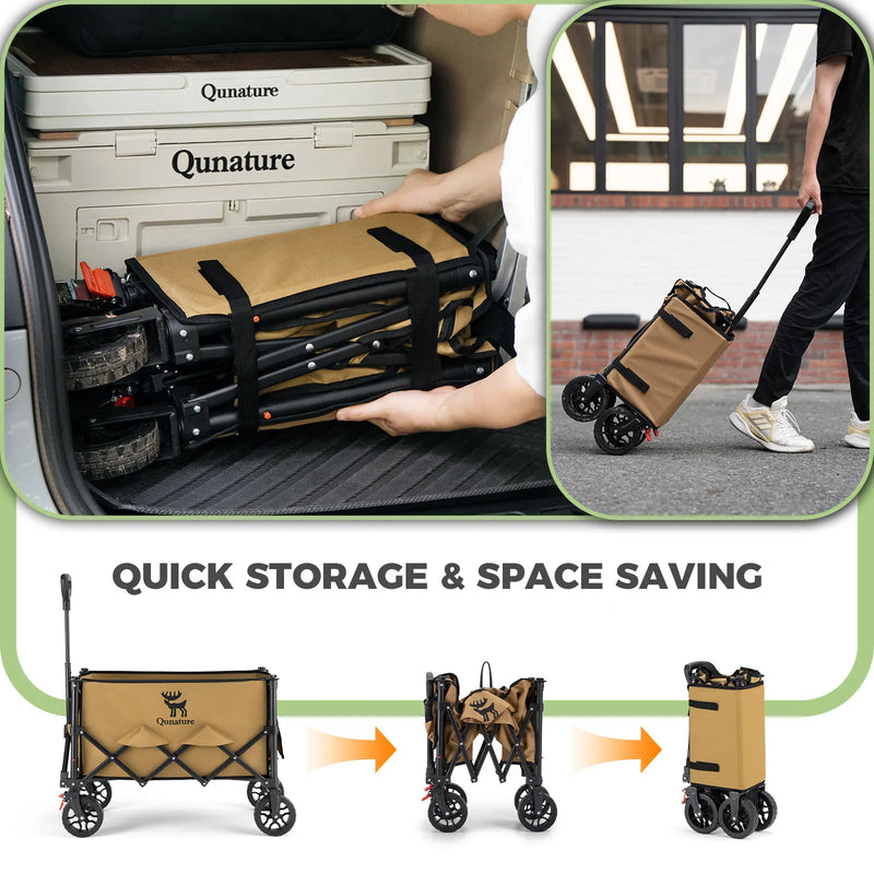 220lb Foldable Utility Wagon | 120L Capacity, 360° Swivel Wheels & Dual Brakes - Hazli Collection
