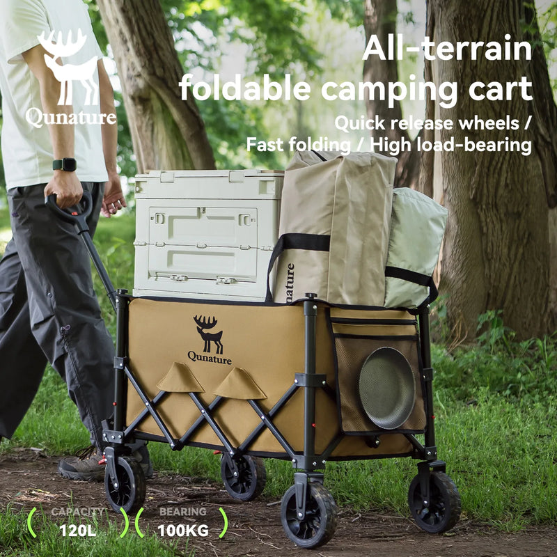 220lb Foldable Utility Wagon | 120L Capacity, 360° Swivel Wheels & Dual Brakes - Hazli Collection