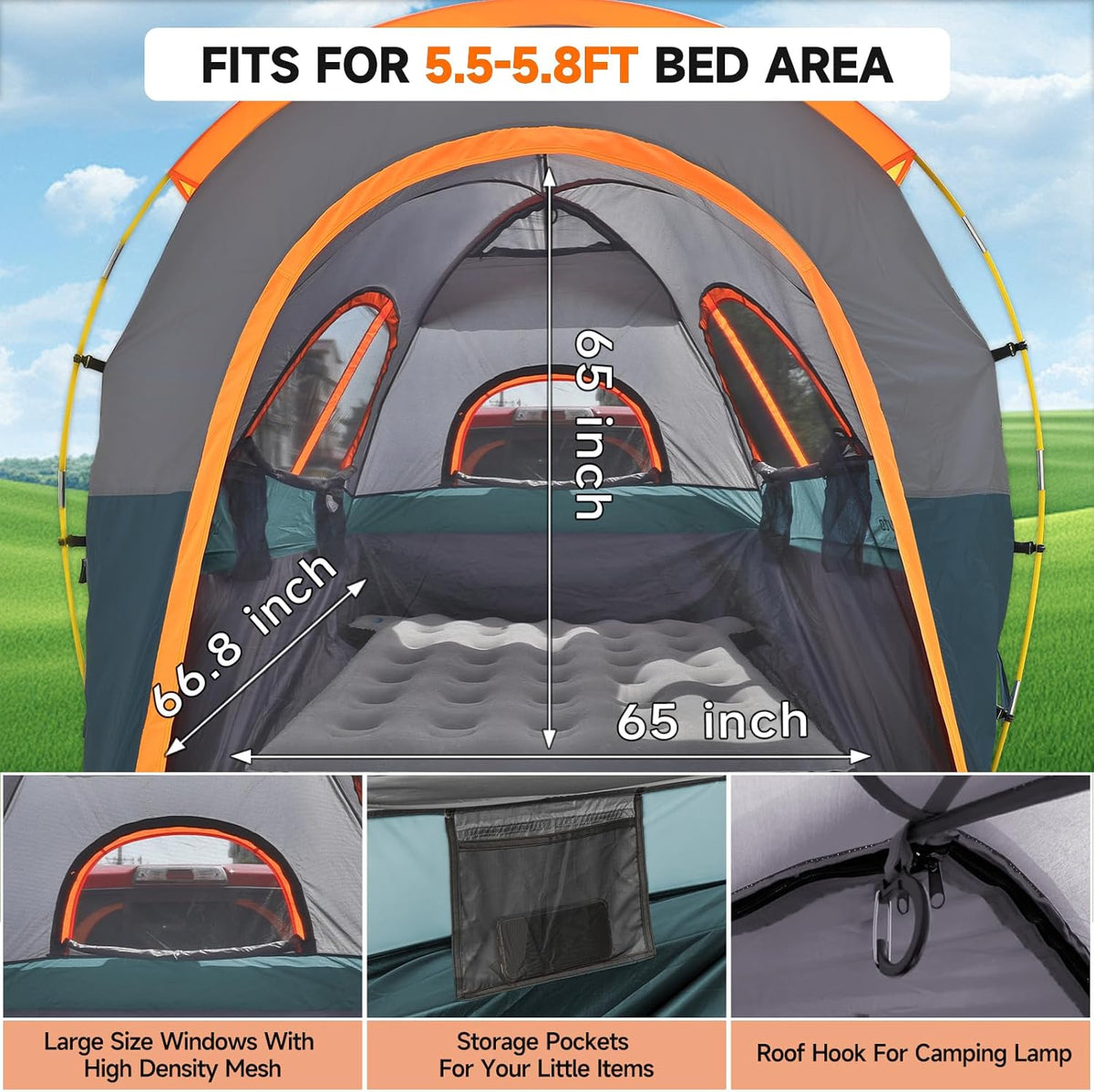 Umbrauto Truck Bed Tent with Awning for 5.5-5.8 ft Beds, PU3000 Waterproof