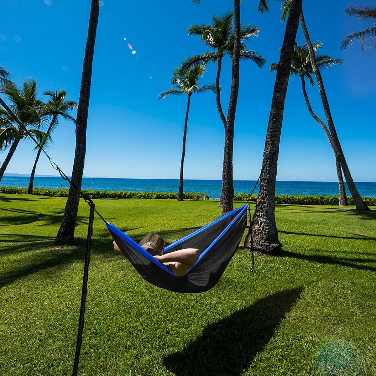 Camping Hammock Double & Single Portable Hammock with Tree Straps, Lightweight Nylon Parachute Hammocks Camping Accessories Gear for Indoor Outdoor Backpacking, Travel, Hiking, Beach