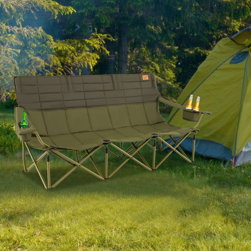 3-Person Folding Camping Chair | 900lb Capacity, Cotton Padded | Cup Holders & Storage Bag - Hazli Collection