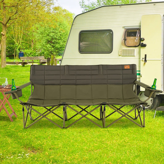 3 Person Folding Camping Chair with 2 Cup Holders Cotton Padding & Storage Bag-Green - Hazli Collection 