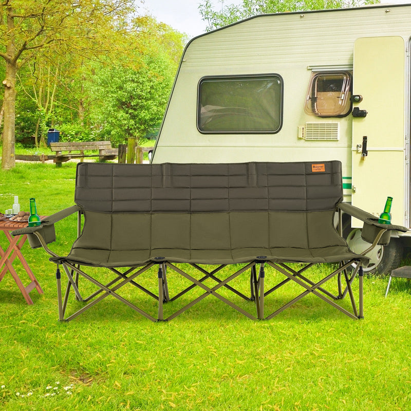 3 Person Folding Camping Chair with 2 Cup Holders Cotton Padding & Storage Bag-Green - Hazli Collection 