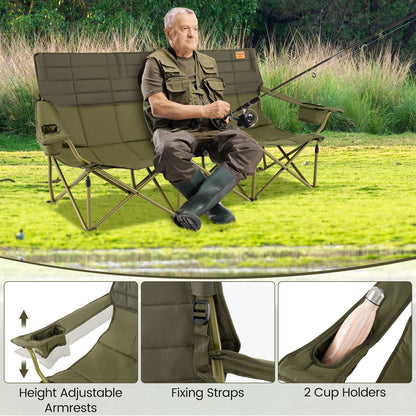 3 Person Folding Camping Chair with 2 Cup Holders Cotton Padding & Storage Bag-Green - Hazli Collection 