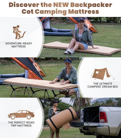 Cot Mattress Pad for Camping - Roll Up Mattress for Camp - Waterproof Roll Away Bed for Sleepover, Sleeping Mat, Cot Mattress Pad, Heavy Duty Travel Cot Pad Bed Roll