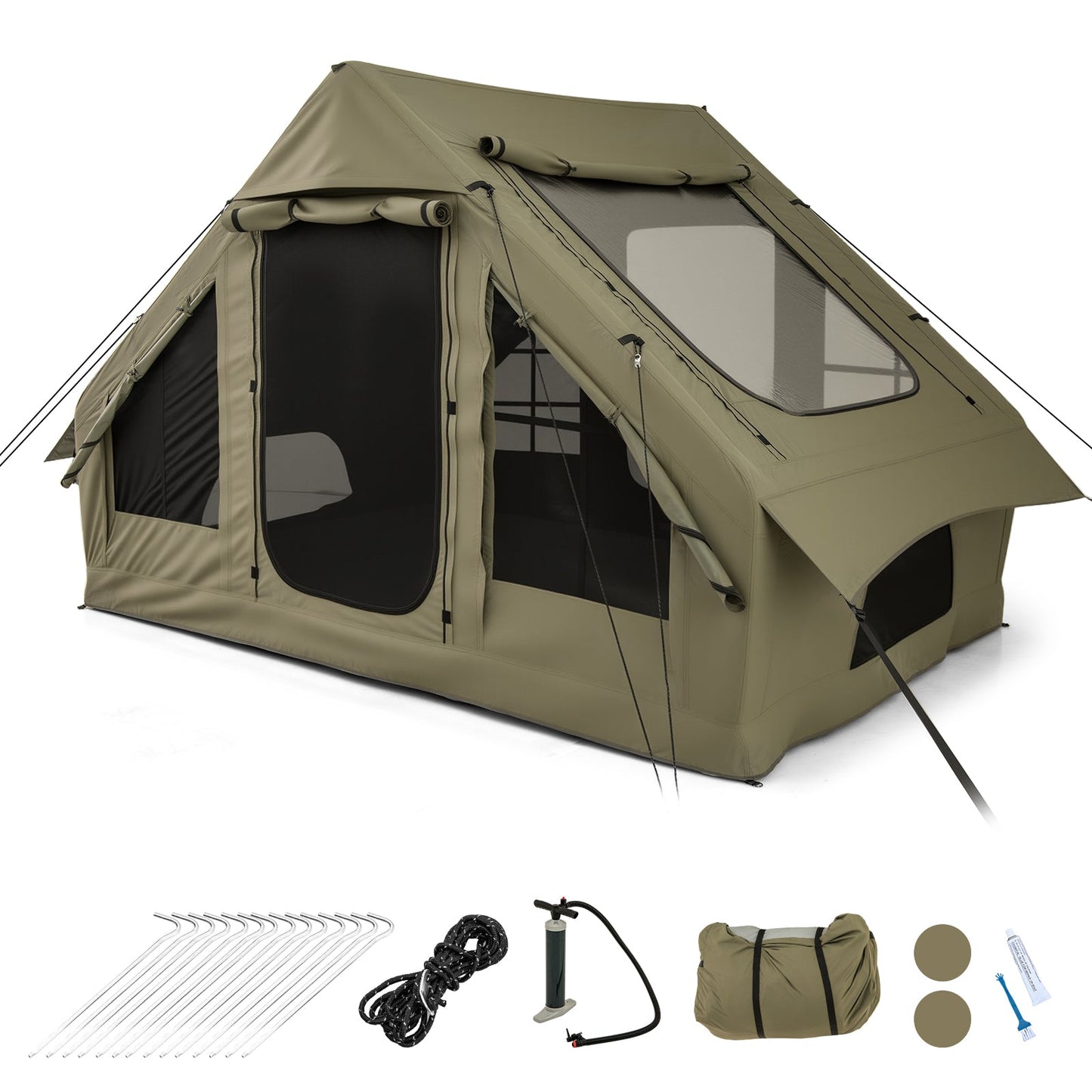 4-6 People Inflatable Camping Tent with 4 Mesh Screen Windows and 2 Doors