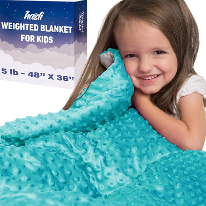 Hazli 5 lb kids weighted blanket, 36 x 48 inches, turquoise minky cover, with gift box