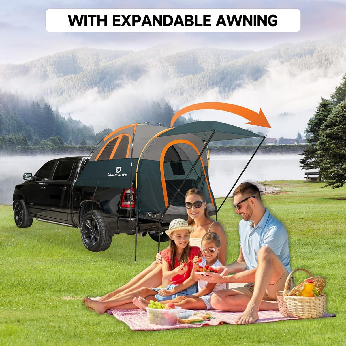 Umbrauto Truck Bed Tent with Awning for 5.5-5.8 ft Beds, PU3000 Waterproof