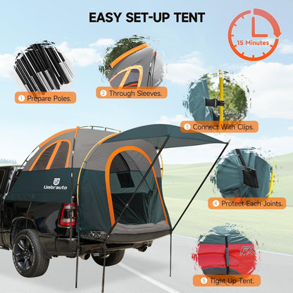 Umbrauto Truck Bed Tent with Awning for 5.5-5.8 ft Beds, PU3000 Waterproof