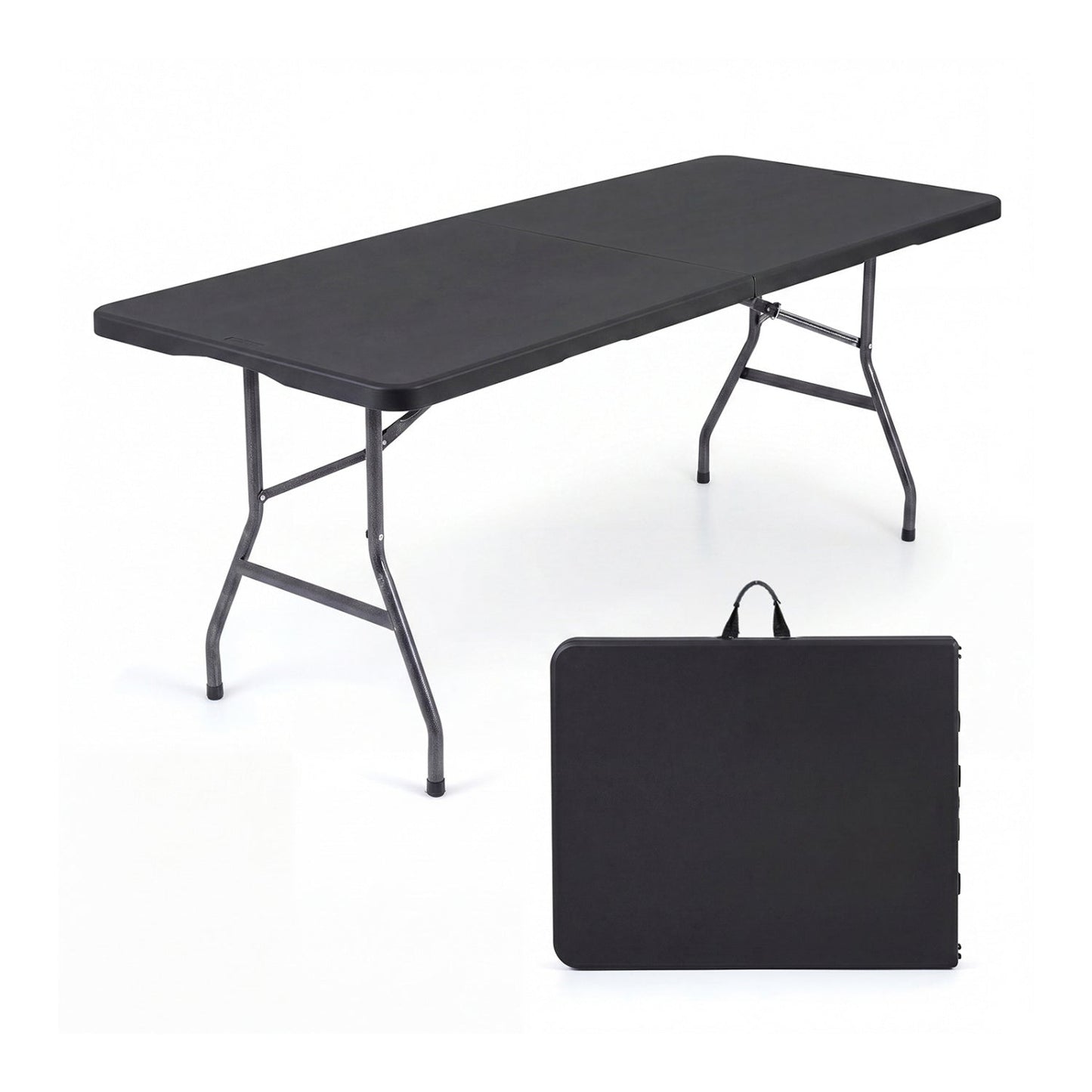 6 FT Fold-in-Half Camping Table with Rattan Texture