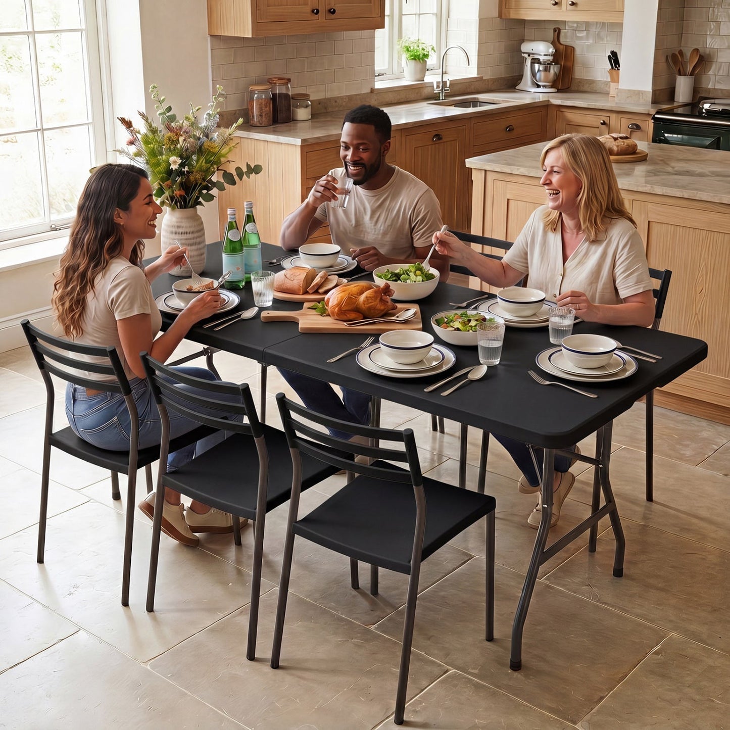 6 FT Fold-in-Half Camping Table with Rattan Texture