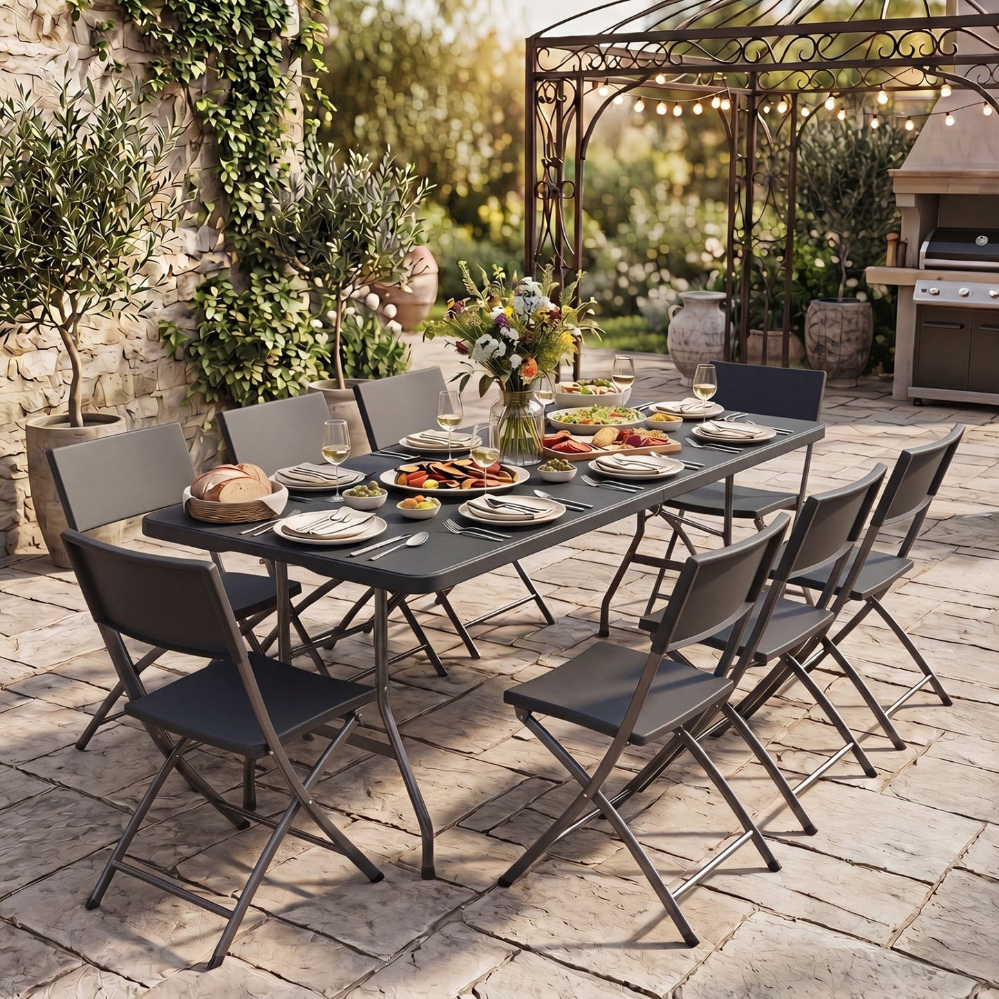 6 FT Fold-in-Half Camping Table with Rattan Texture