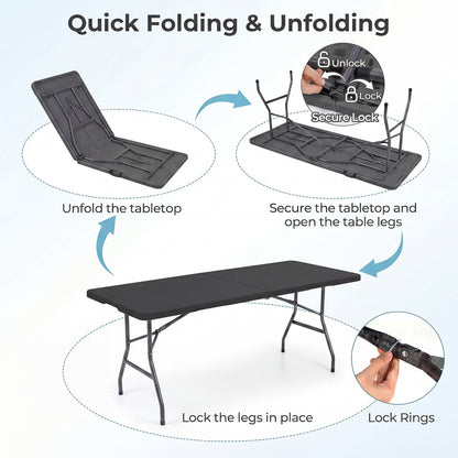 6 FT Fold-in-Half Camping Table with Rattan Texture
