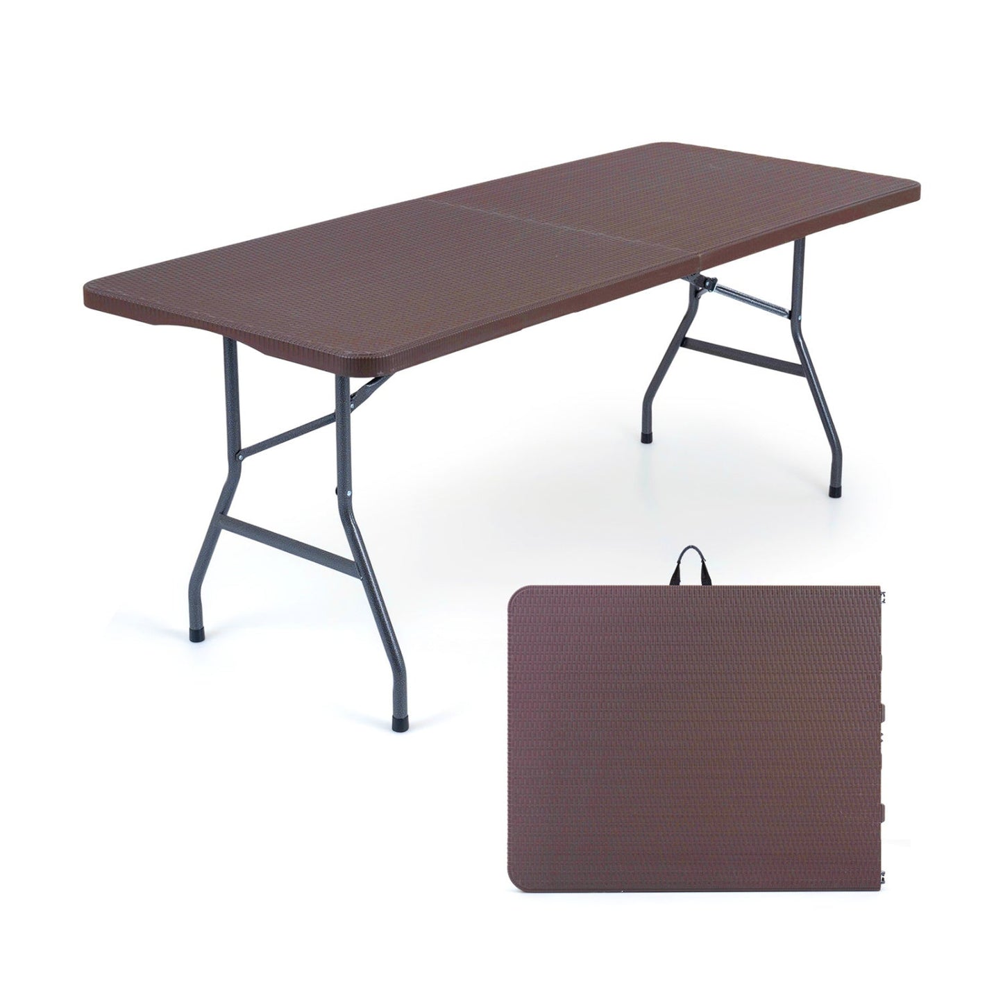 6 FT Fold-in-Half Camping Table with Rattan Texture