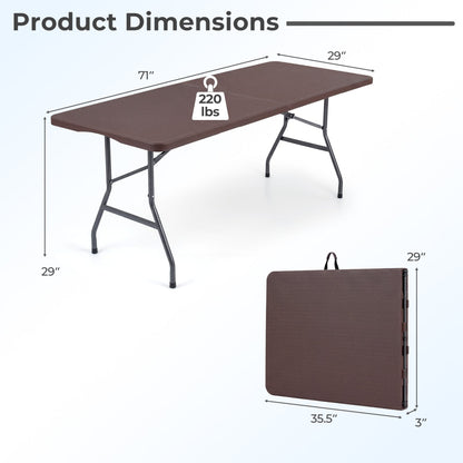 6 FT Fold-in-Half Camping Table with Rattan Texture