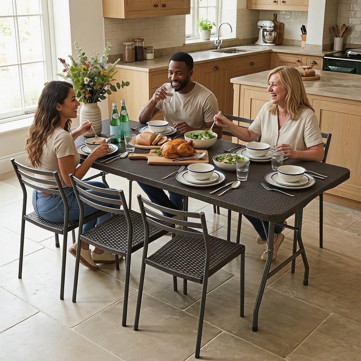 6 FT Fold-in-Half Camping Table with Rattan Texture