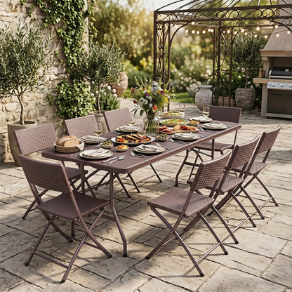 6 FT Fold-in-Half Camping Table with Rattan Texture