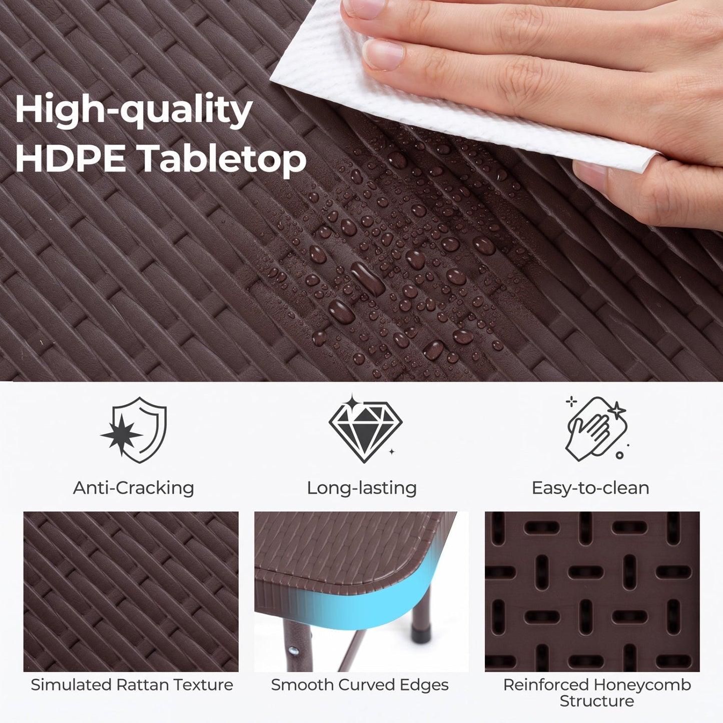 6 FT Fold-in-Half Camping Table with Rattan Texture