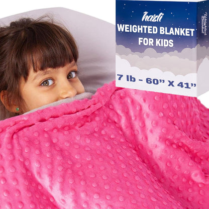 Hazli 7 lb kids weighted blanket, 41 x 60 inches, pink minky cover, with gift box