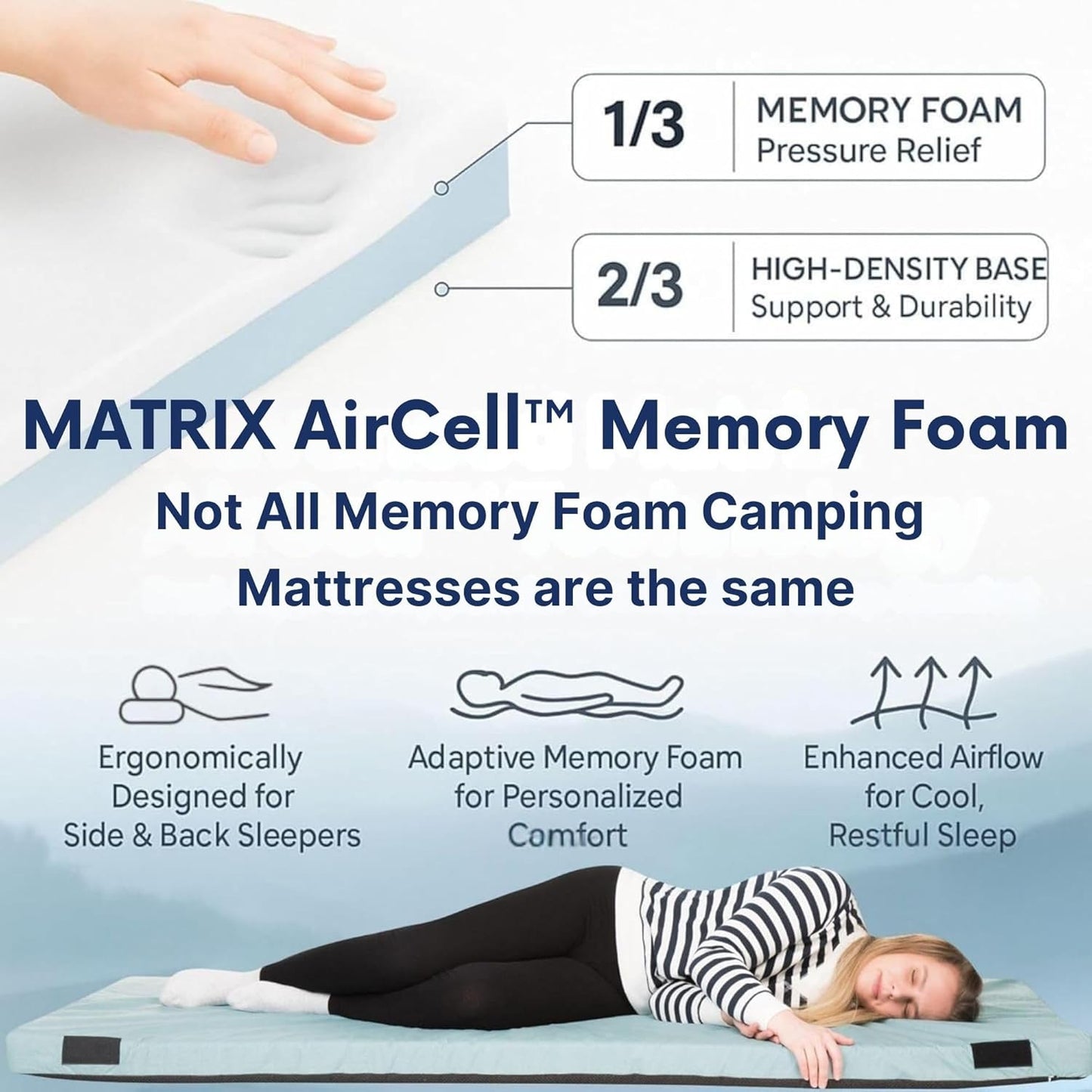 Matrix Air-Cell Memory Foam Camping Mattress - Portable Comfortable Roll Up Mattress - Hazli Collection 