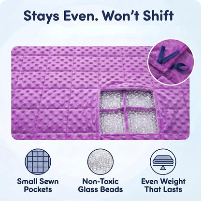 Stays even, won't shift: small sewn pockets, non-toxic glass beads, even weight that lasts