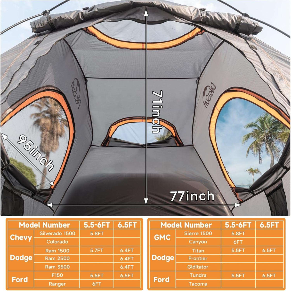 Umbrauto Truck Bed Tent for 6.4-6.7 ft Beds, Pre-Assembled Poles, PU3000 Waterproof