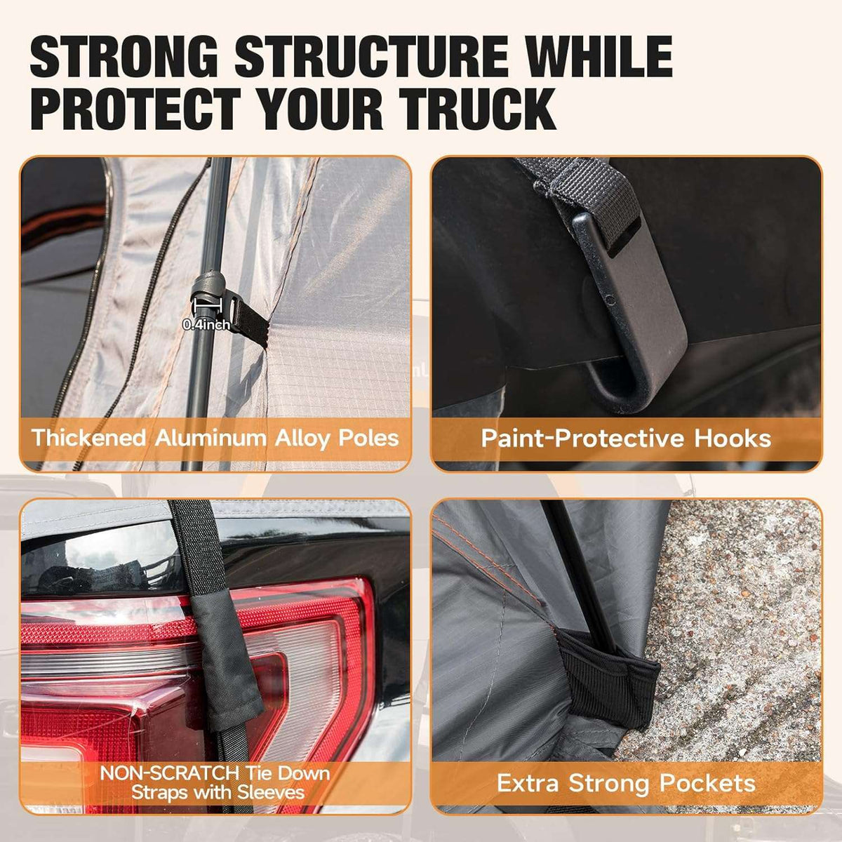 Umbrauto Truck Bed Tent for 6.4-6.7 ft Beds, Pre-Assembled Poles, PU3000 Waterproof
