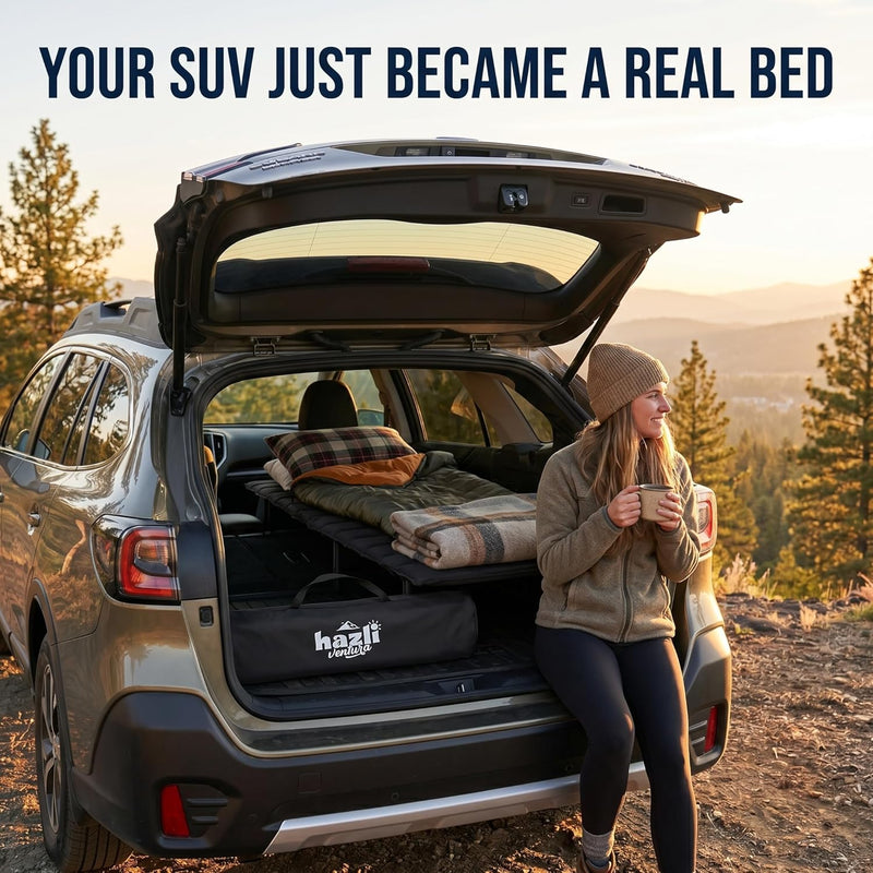 Portable Car Bed for SUV Camping - Padded Sleeping Platform, Retractable 52"–72" to Fit More Vehicles, Adjustable Legs - Hazli Collection 