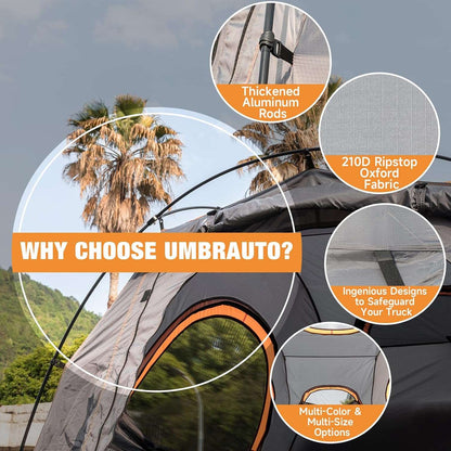 Umbrauto Truck Bed Tent for 6.4-6.7 ft Beds, Pre-Assembled Poles, PU3000 Waterproof