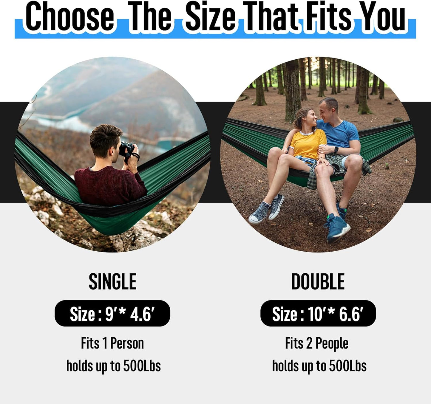 Camping Hammock Double & Single | 500lb Capacity, Tree Straps Included | 210T Parachute Nylon - Hazli Collection