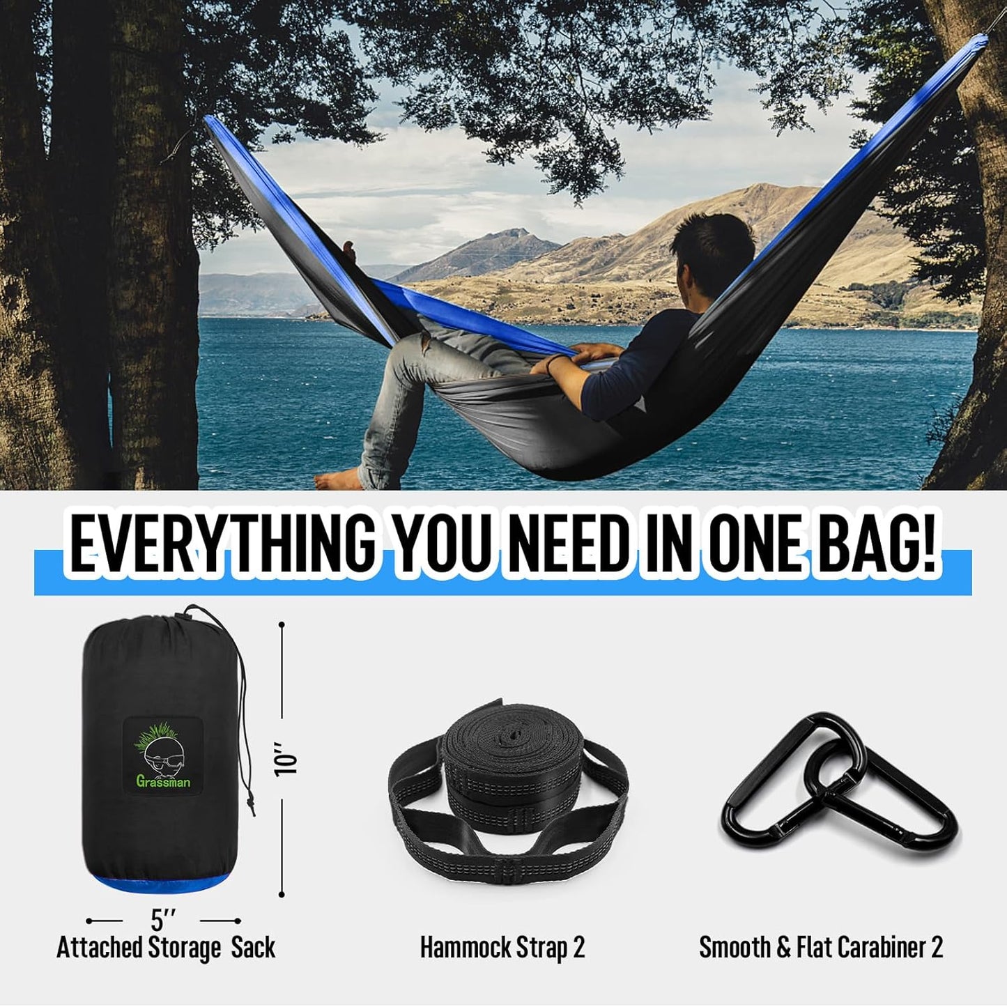 Camping Hammock Double & Single | 500lb Capacity, Tree Straps Included | 210T Parachute Nylon - Hazli Collection
