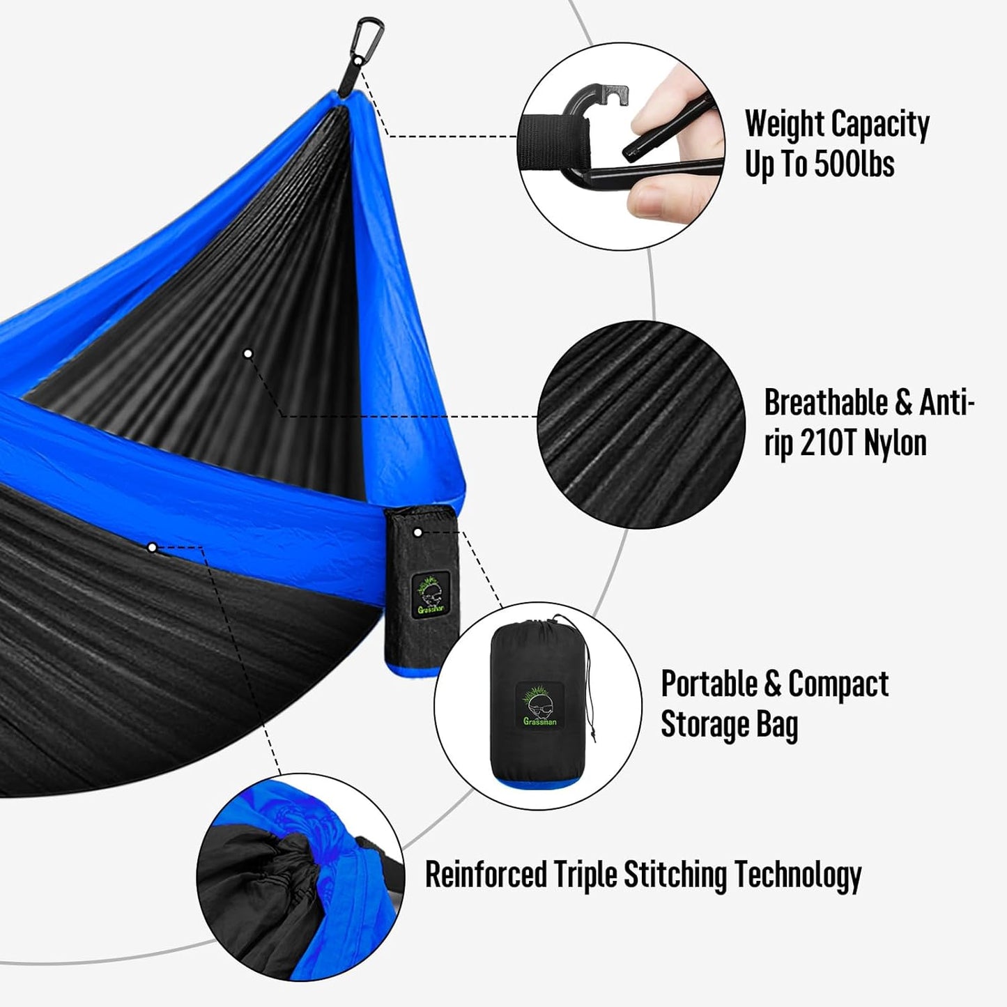 Camping Hammock Double & Single | 500lb Capacity, Tree Straps Included | 210T Parachute Nylon - Hazli Collection