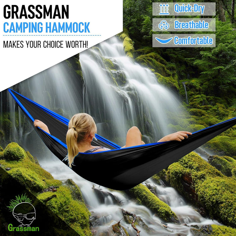 Camping Hammock Double & Single | 500lb Capacity, Tree Straps Included | 210T Parachute Nylon - Hazli Collection