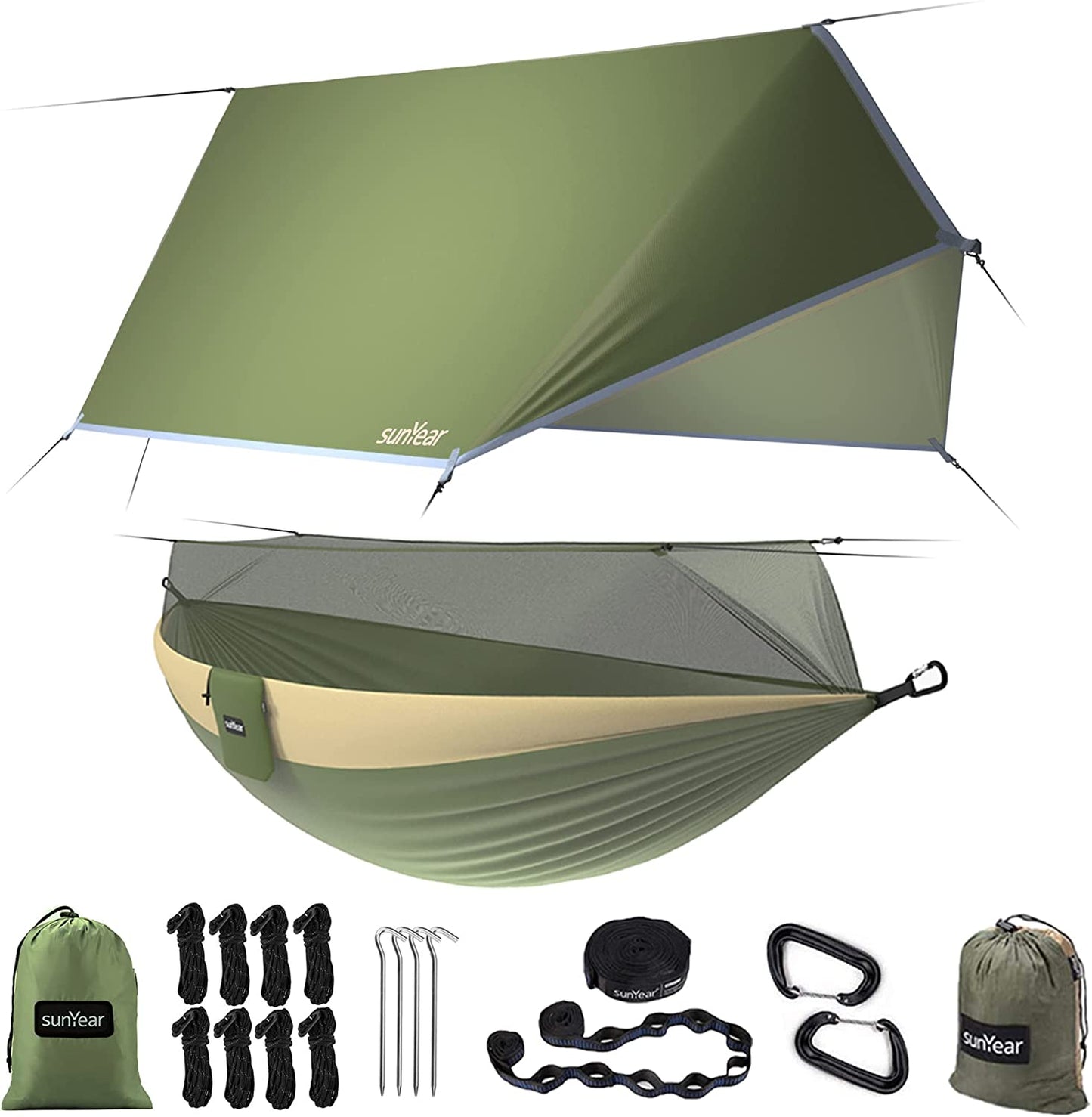 Camping Hammock with Mosquito Net & Rain Fly | 600lb Double, Waterproof 3000mm | Complete Kit - Hazli Collection